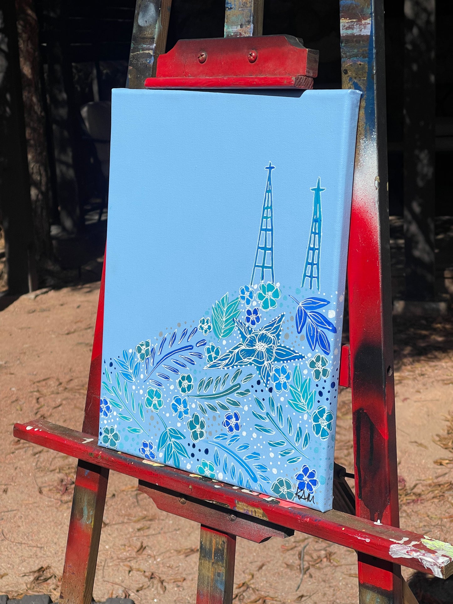 Floral Blue Acrylic Painting