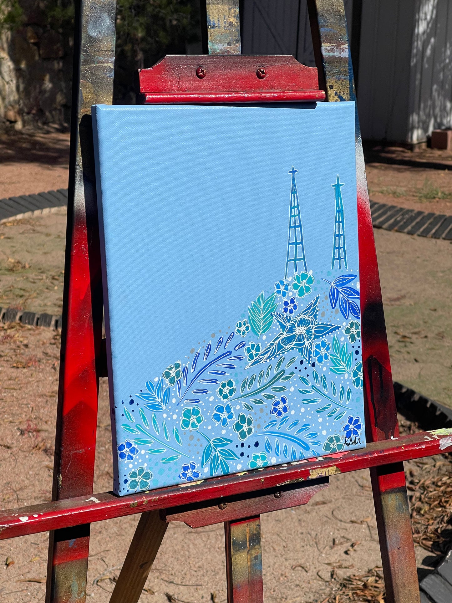 Floral Blue Acrylic Painting