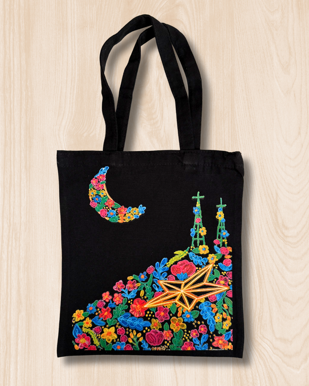 “Neon Nights” Black Canvas Tote