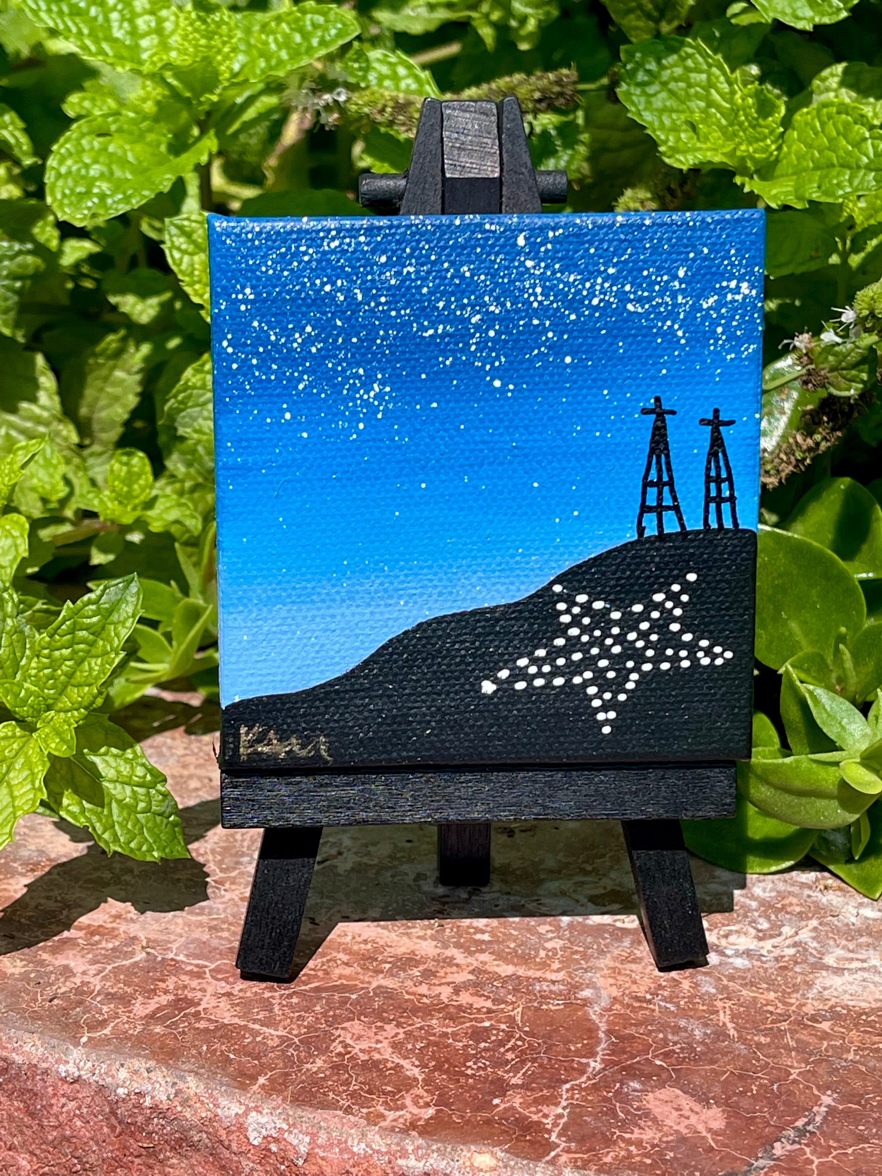 Blue Sunset Painting on Mini Canvas with Easel – Raging Artist