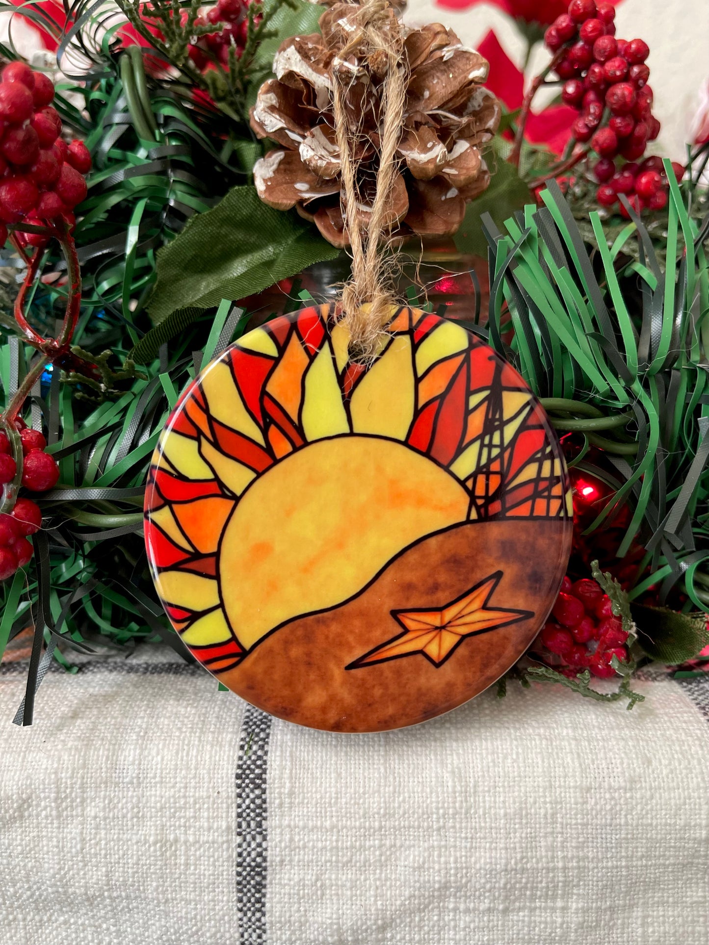 “Sunflare” Porcelain Double Sided Ornament