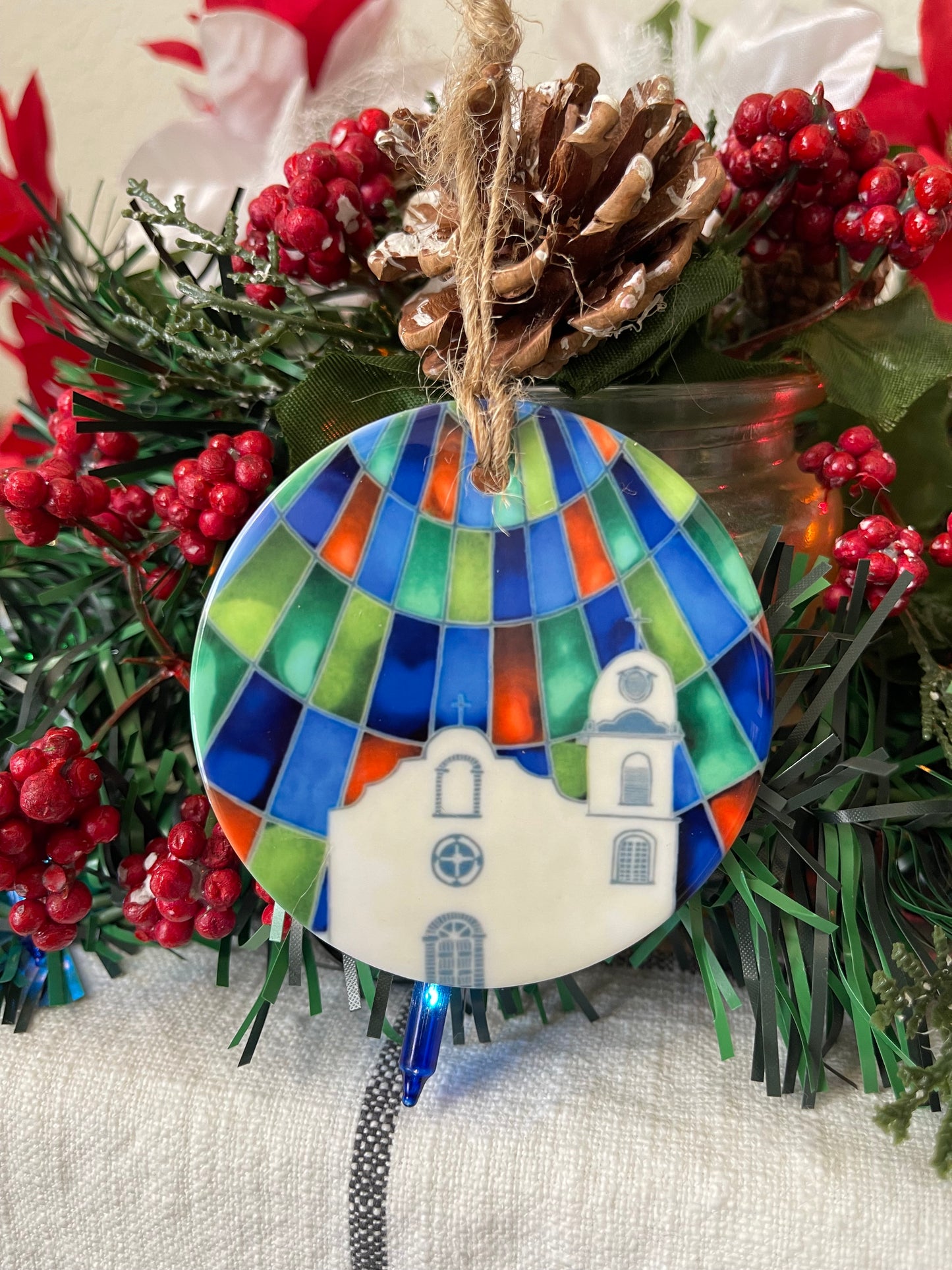 “Ysleta Mission” Earth Tone Porcelain Double Sided Ornament