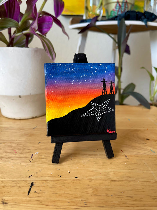 Multicolored Sunset Painting on Mini Canvas with Easel