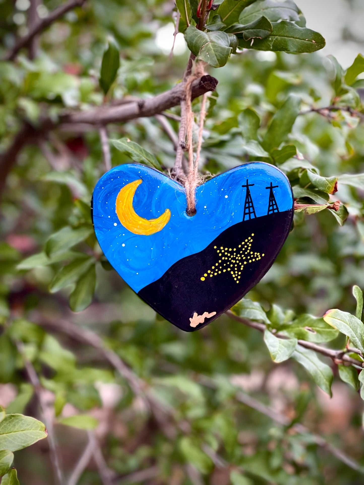 Starry Night Ceramic Heart Ornament
