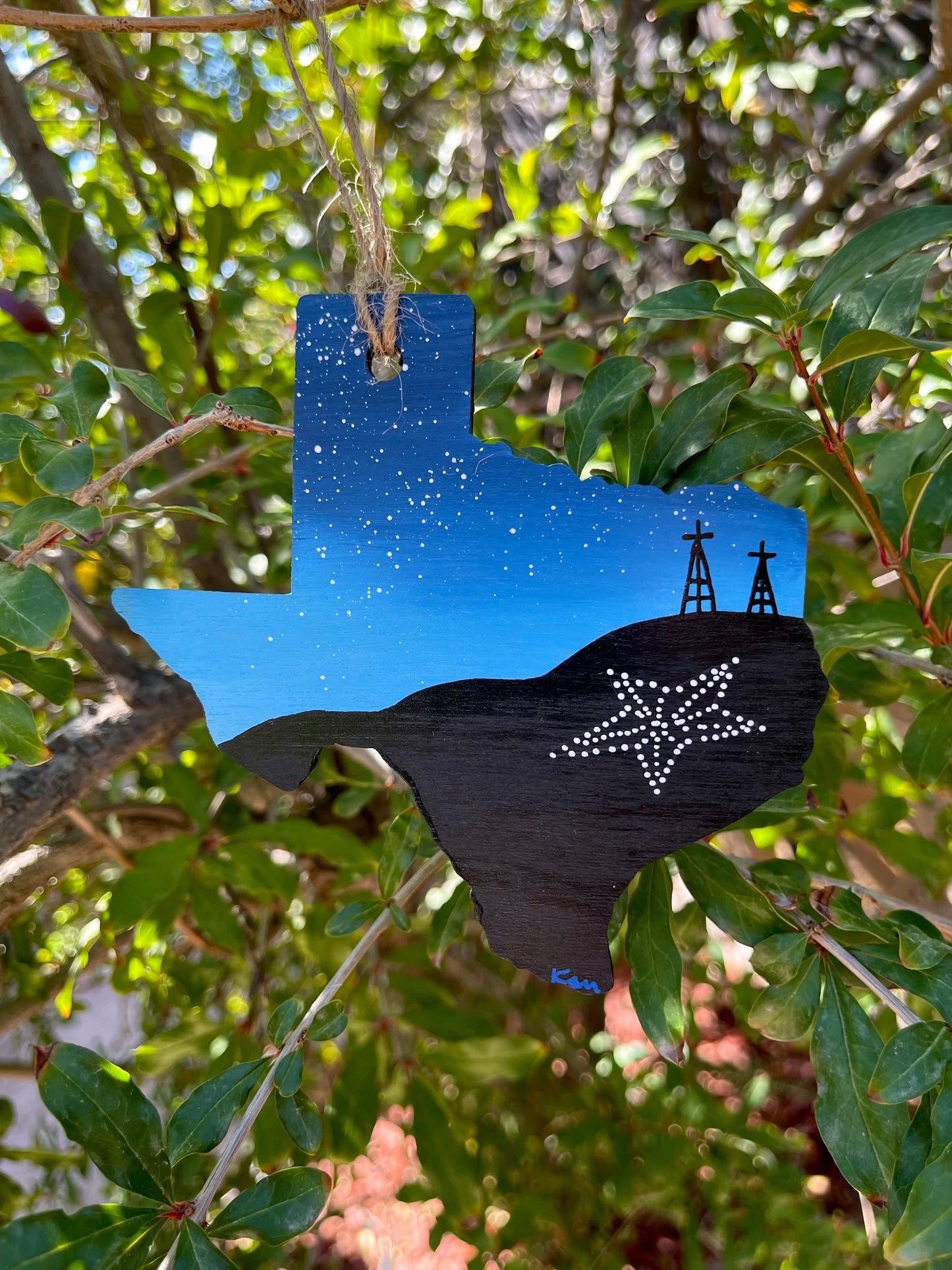 Blue Texas Shaped Wood Ornament