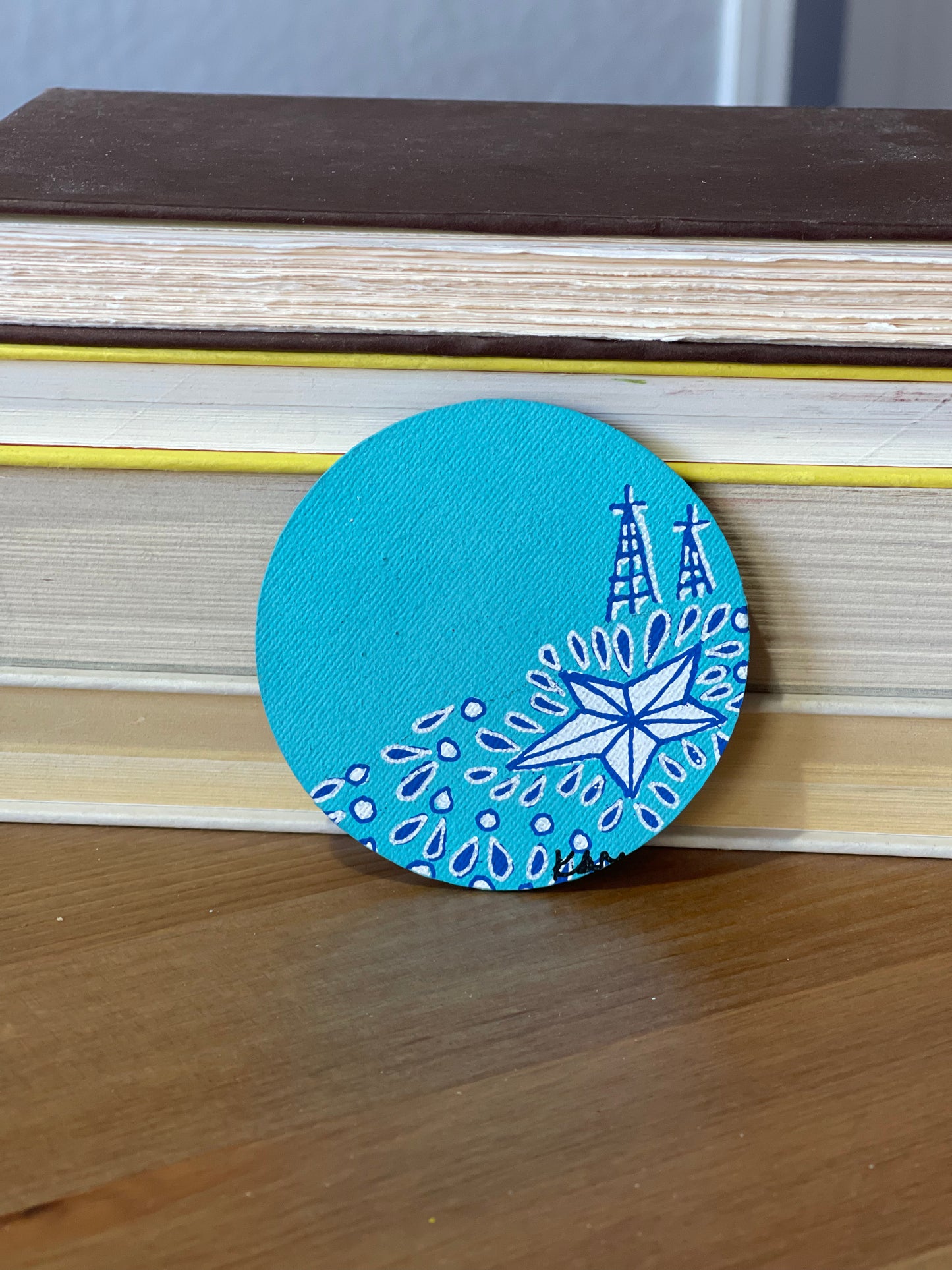 White and Blue Round Magnet