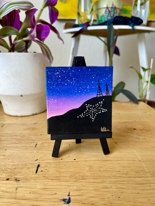 Pink Sunset Painting on Mini Canvas with Easel