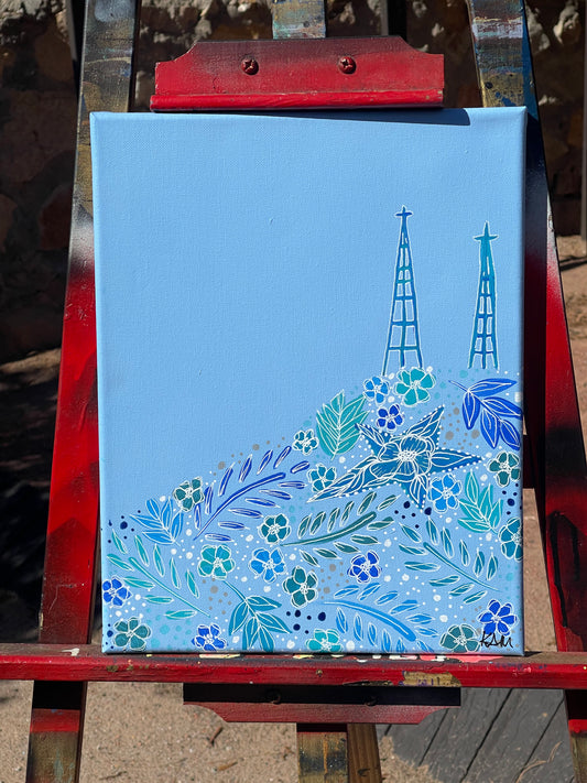 Floral Blue Acrylic Painting