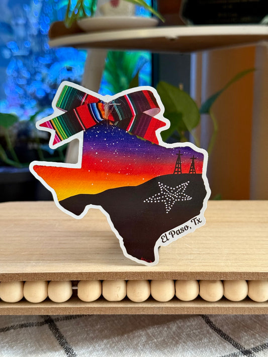 4in El Paso Serape Sunset Texas Shaped Vinyl Sticker