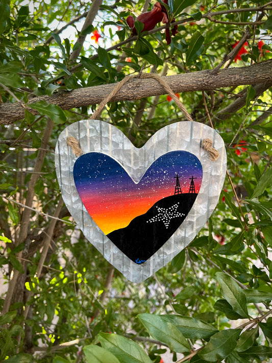 El Paso Sunset Metal Heart Plaque