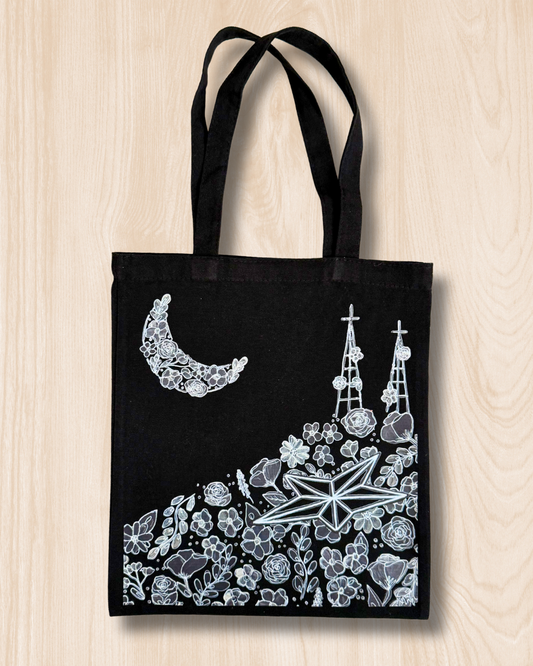 “Monochrome Midnight” Black Canvas Tote