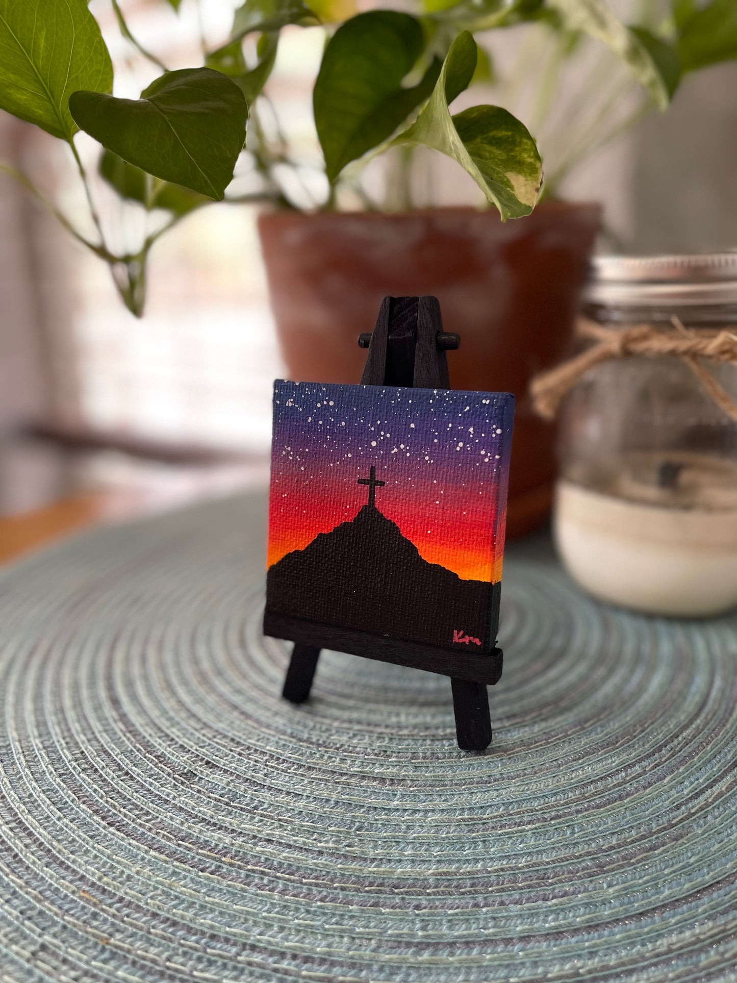 Mt Cristo Rey Sunset Mini Painting on Easel