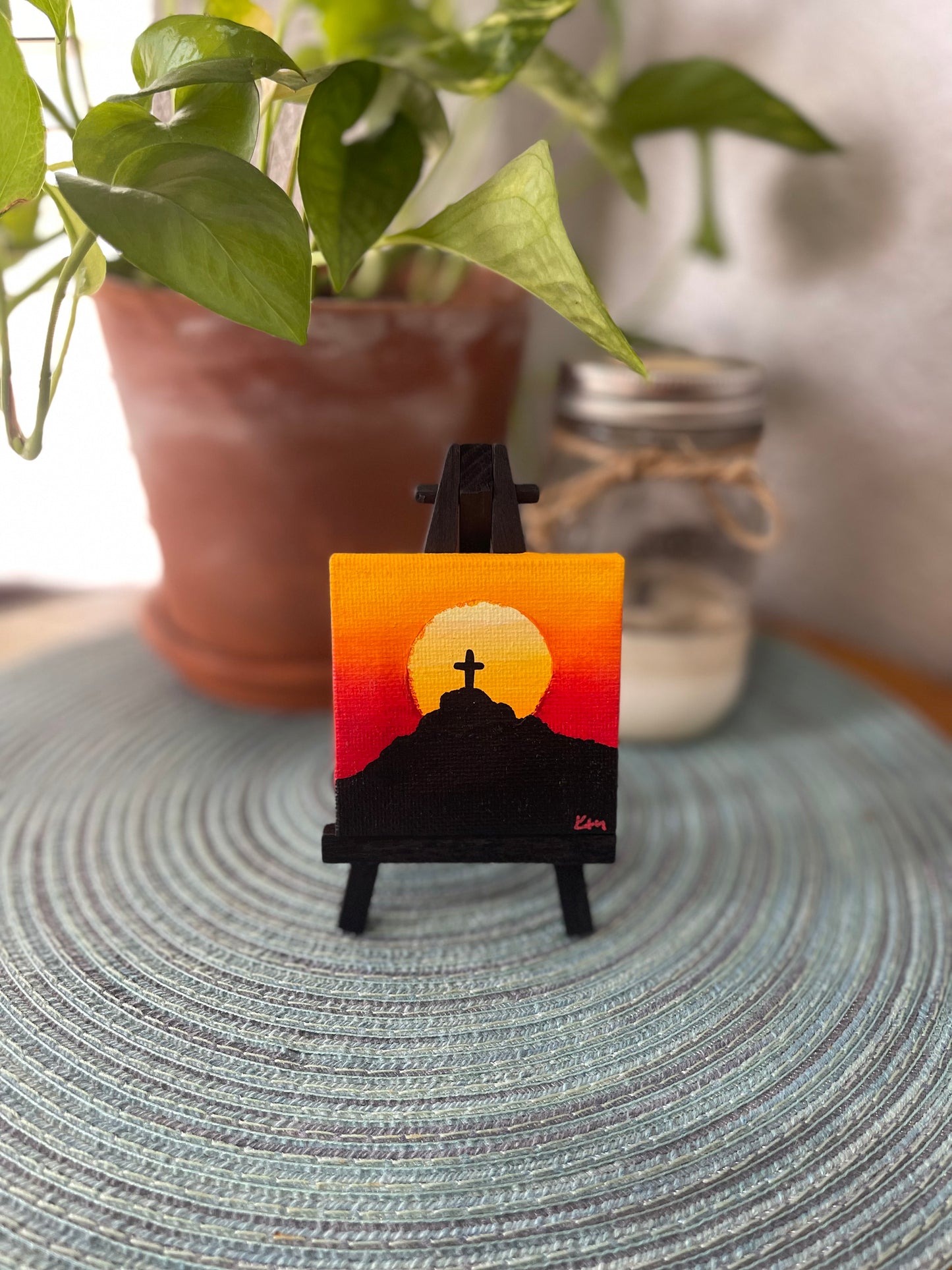Mt Cristo Rey Sun Mini Painting on Easel