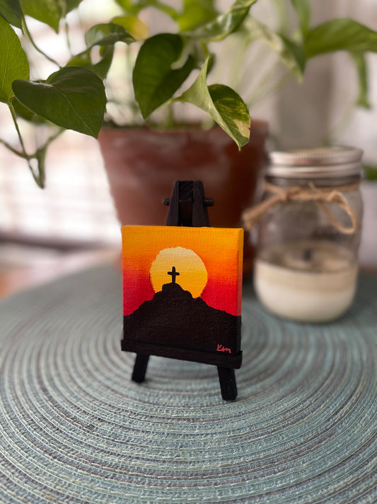 Mt Cristo Rey Sun Mini Painting on Easel