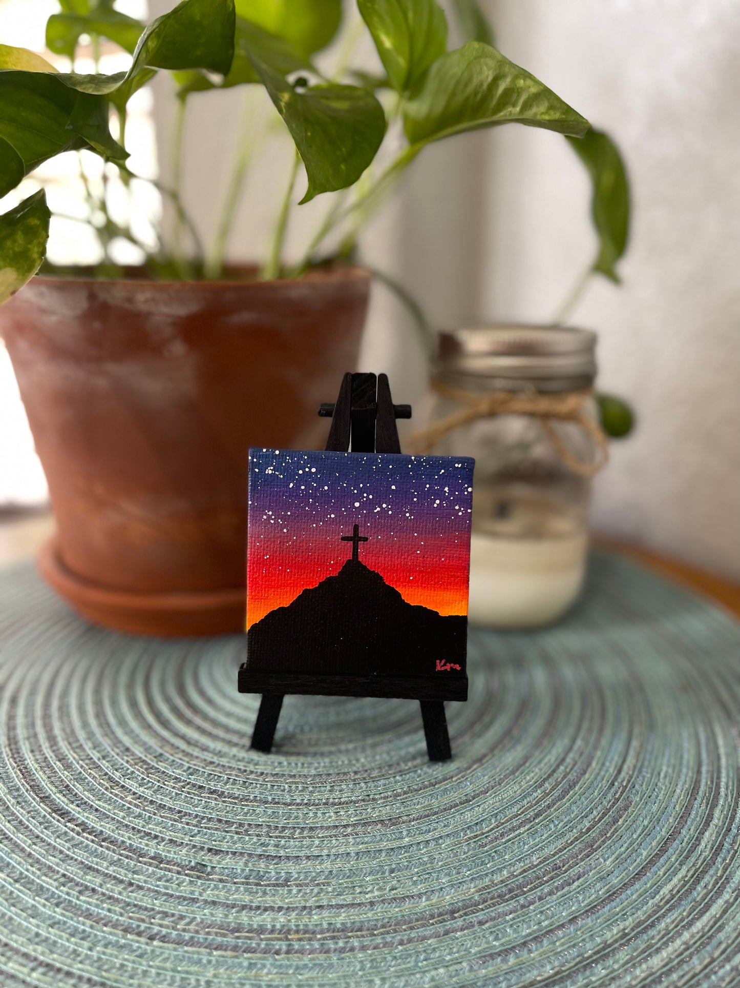 Mt Cristo Rey Sunset Mini Painting on Easel