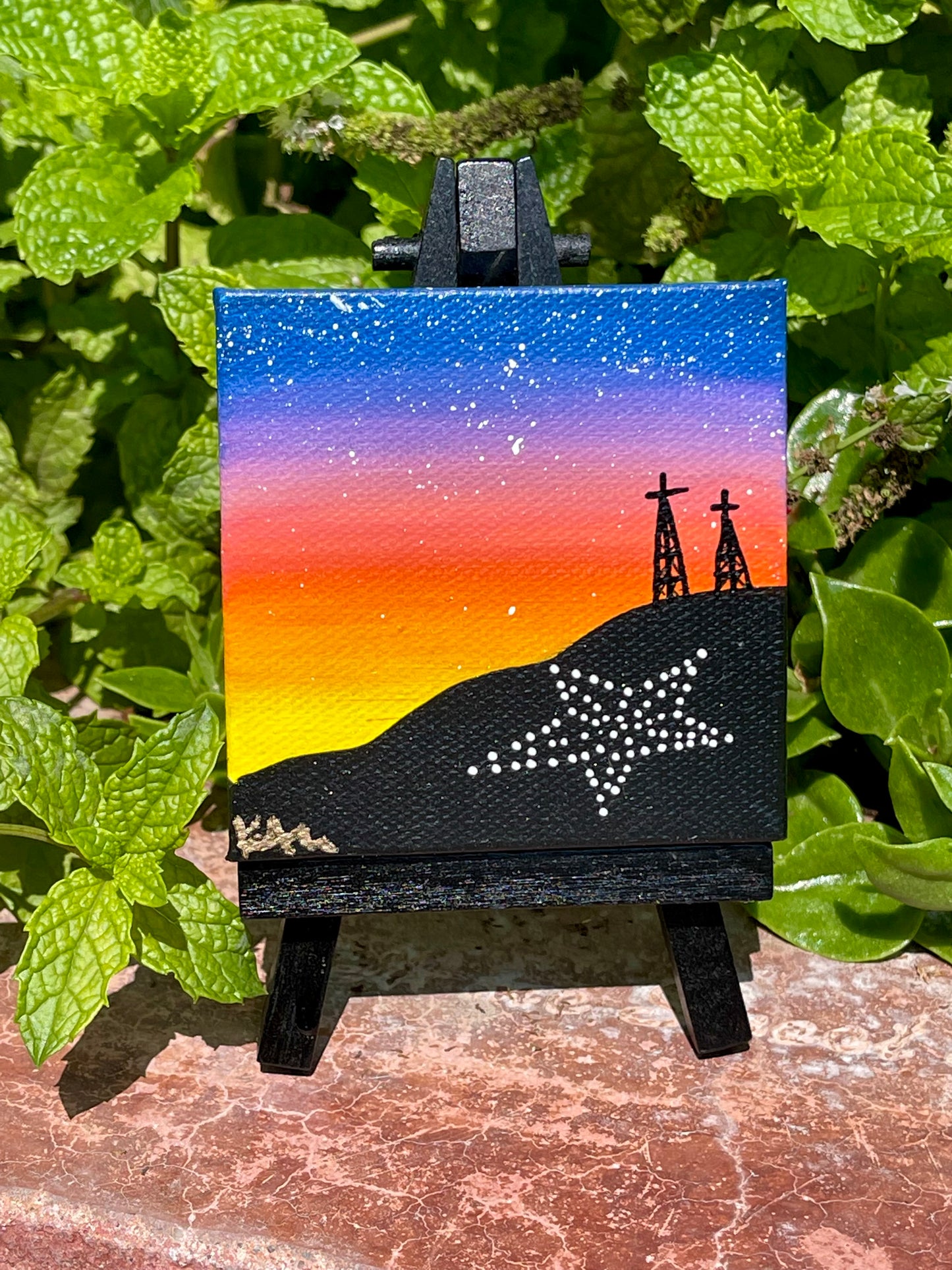 Multicolored Sunset Painting on Mini Canvas with Easel – Raging Artist